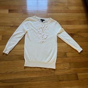 J. Crew off white cream colored merino wool sweater with ruffle detail